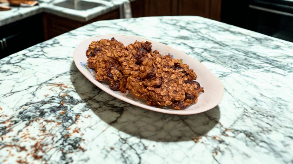 ciastka na talerzu na marmurowym blacie